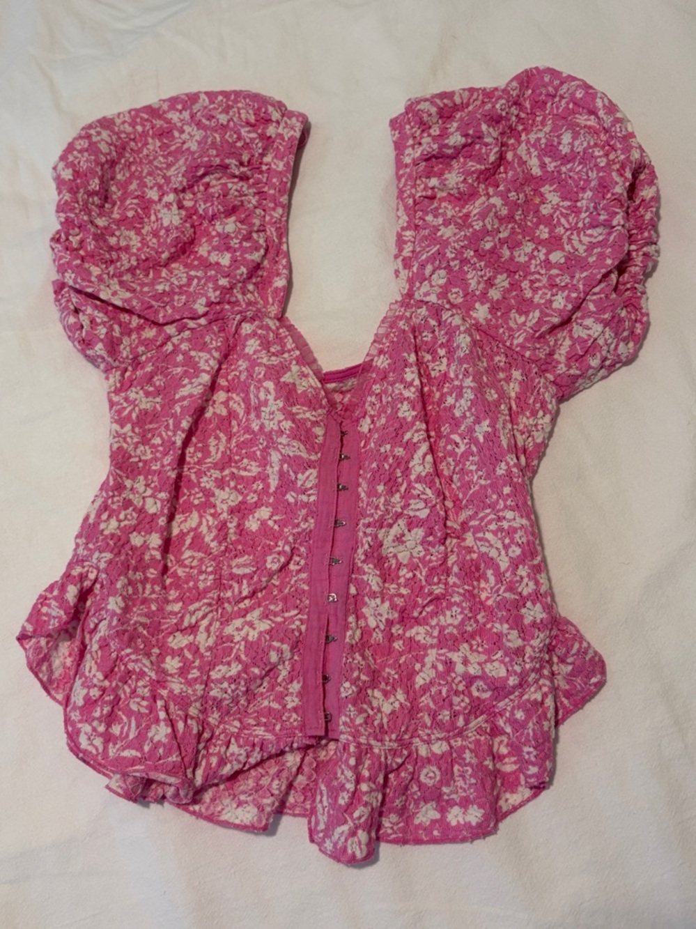 Free People Pink Floral Puff Sleeve Blouse